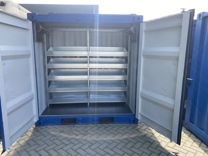 Product image for 4-voets materialencontainer met stellingen Huurprijs per week